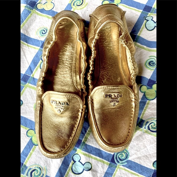 100% Auth PRADA Calzature Donna Nappa Flats Loafers | Platino Gold | 38 (7/7.5) - Picture 3 of 16